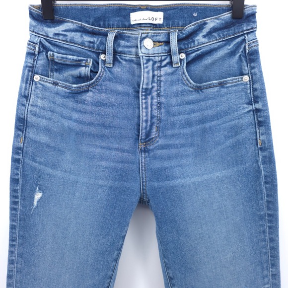 LOFT Women Jeans The Skinny 27/4 Blue Distressed Raw Hem High Rise - Picture 2 of 11